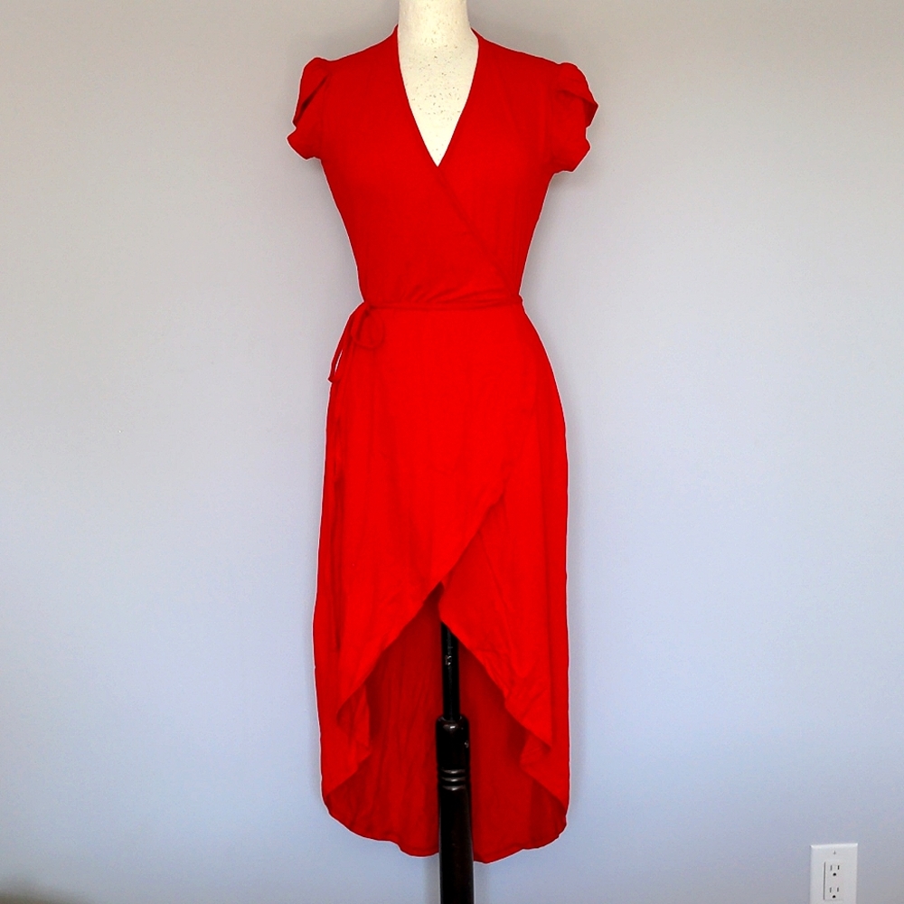 FUNKD red high low wrap dress